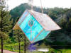 Iridescent Sky Blue with White Bird House