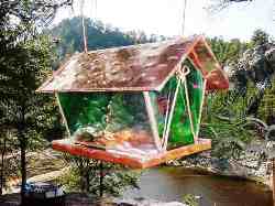 Iridescent Green and White Stained Glass Bird Feeder