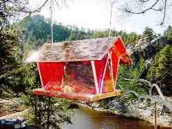 Iridescent Red and White Stained Glass Bird Feeder